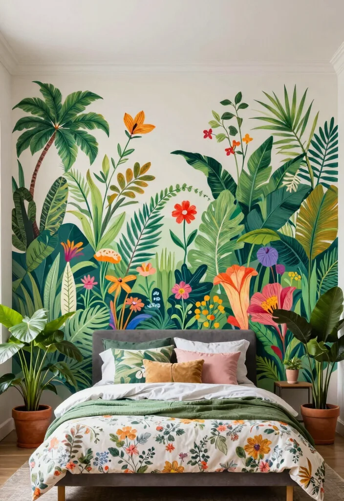 18 Bedroom Wall Drawing Ideas Creativity Inspired Decor - 2. Botanical Garden Wall Drawing 1