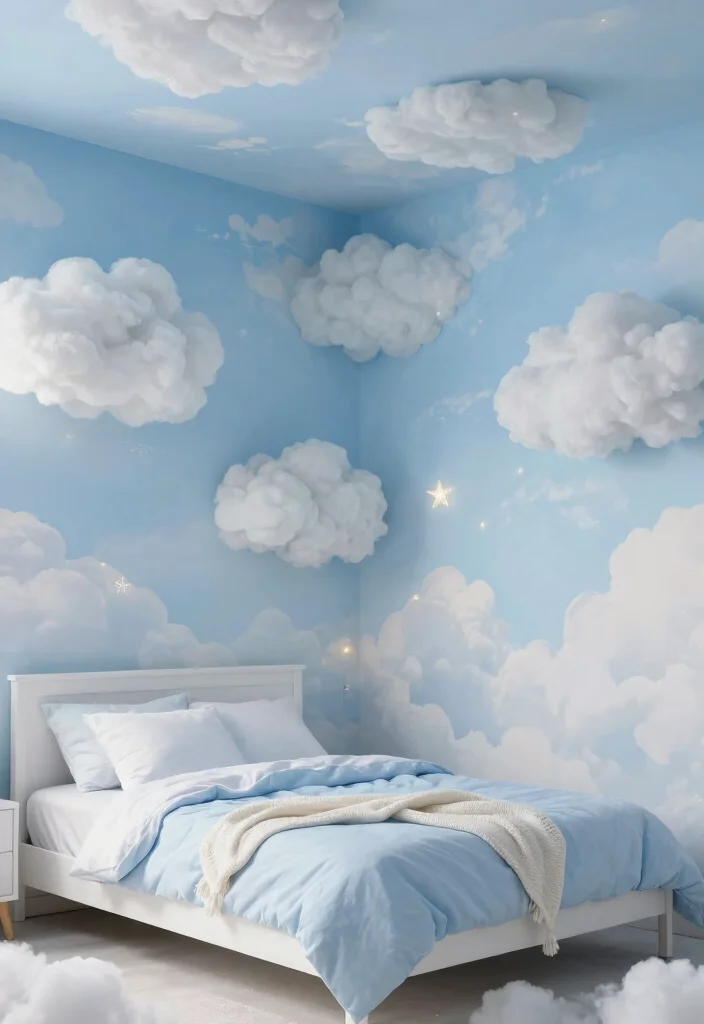 18 Bedroom Wall Drawing Ideas Creativity Inspired Decor - 4. Dreamy Clouds and Sky 1