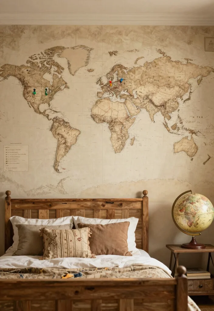 18 Bedroom Wall Drawing Ideas Creativity Inspired Decor - 6. Vintage Travel Map 1