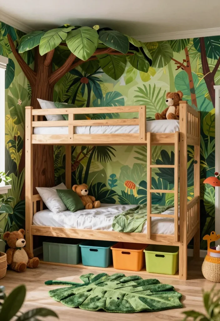 18 Boys Bedroom Ideas With Bunk Beds: Fun and Practical - 1. Adventure Awaits: Jungle-Themed Bunk Beds 1