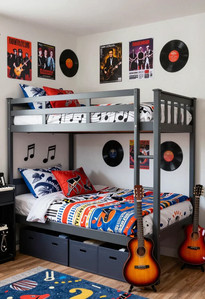 18 Boys Bedroom Ideas With Bunk Beds: Fun and Practical - 12. Musical Retreat: Band-Inspired Bunk Beds 1