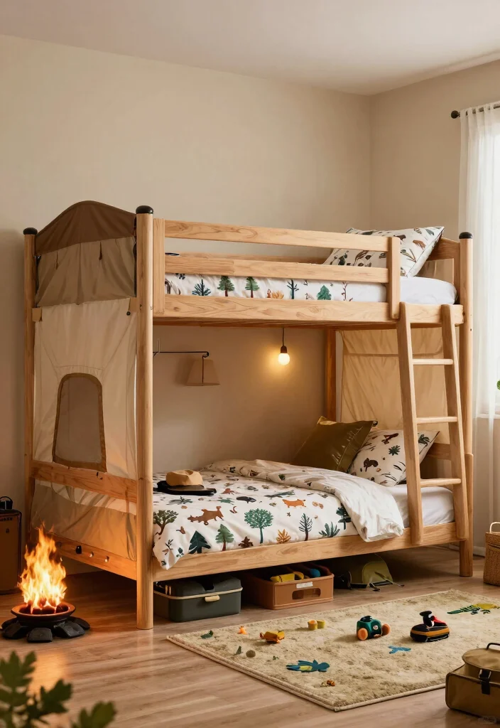 18 Boys Bedroom Ideas With Bunk Beds: Fun and Practical - 16. Cozy Campfire: Camping-Themed Bunk Beds 1