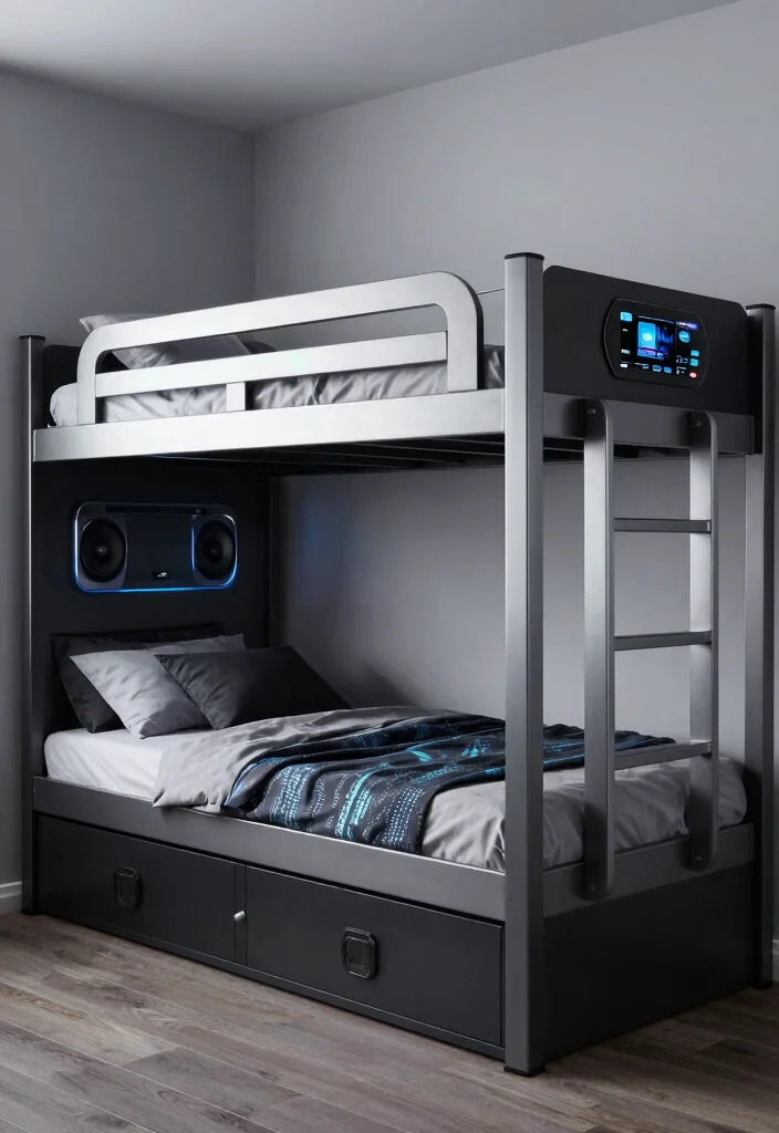 18 Boys Bedroom Ideas With Bunk Beds: Fun and Practical - 17. Techie Touch: Futuristic Bunk Beds 1