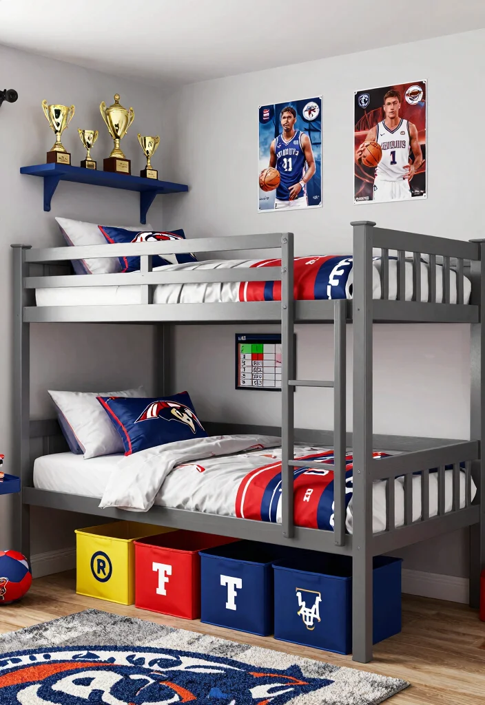 18 Boys Bedroom Ideas With Bunk Beds: Fun and Practical - 3. Sports Fanatic: Athletic-Themed Bunk Beds 1