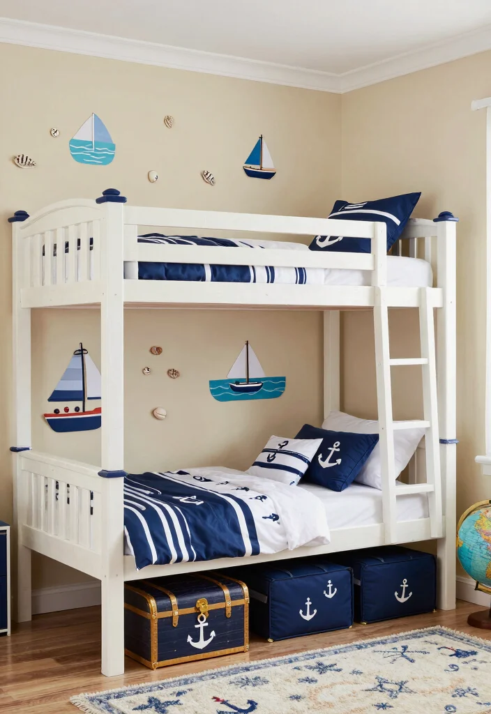 18 Boys Bedroom Ideas With Bunk Beds: Fun and Practical - 4. Nautical Adventure: Sailor-Themed Bunk Beds 1