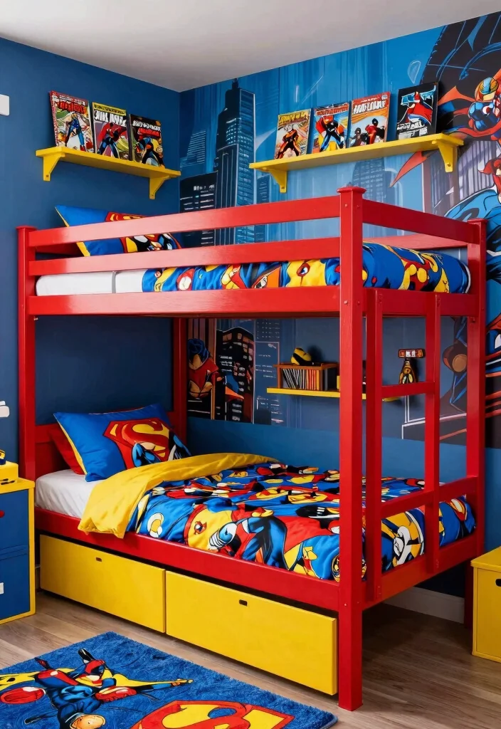 18 Boys Bedroom Ideas With Bunk Beds: Fun and Practical - 5. Superhero Headquarters: Comic-Inspired Bunk Beds 1