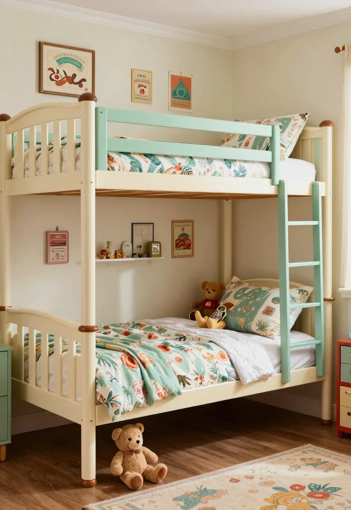 18 Boys Bedroom Ideas With Bunk Beds: Fun and Practical - 9. Vintage Vibes: Retro-Themed Bunk Beds 1