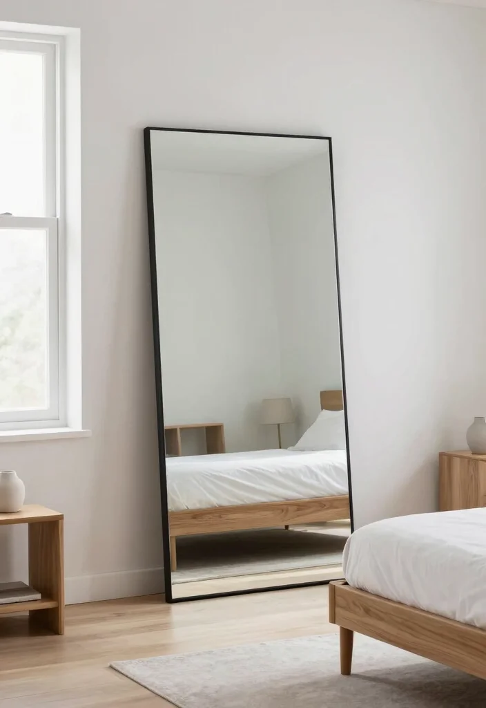 18 Minimal Bedroom Design Ideas for a Clean, Calm Aesthetic - 11. Incorporate Mirrors for Space Illusion 1