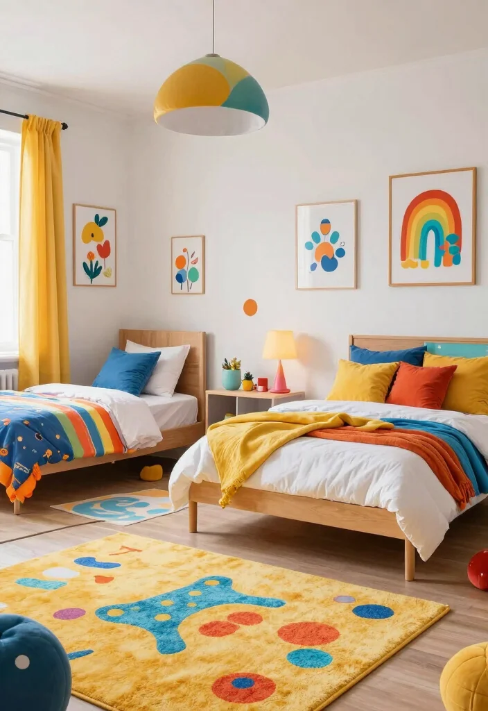 18 Three Kids Bedroom Ideas: Fun Functional Layouts - 18. Colorful and Playful Accessories 1