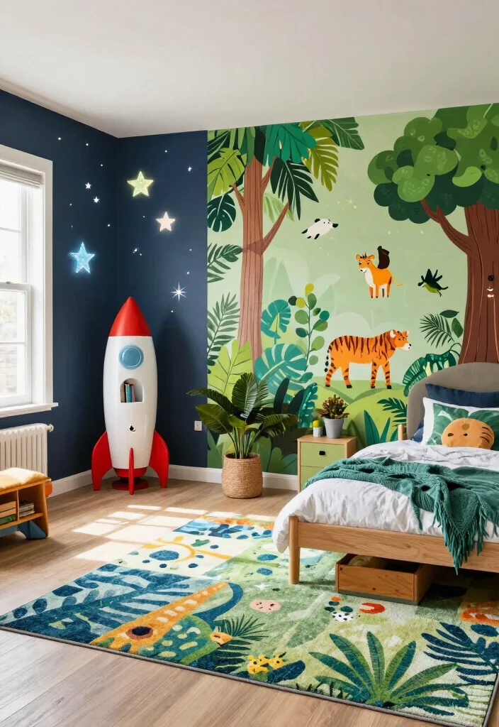 18 Three Kids Bedroom Ideas: Fun Functional Layouts - 2. Themed Zones 1