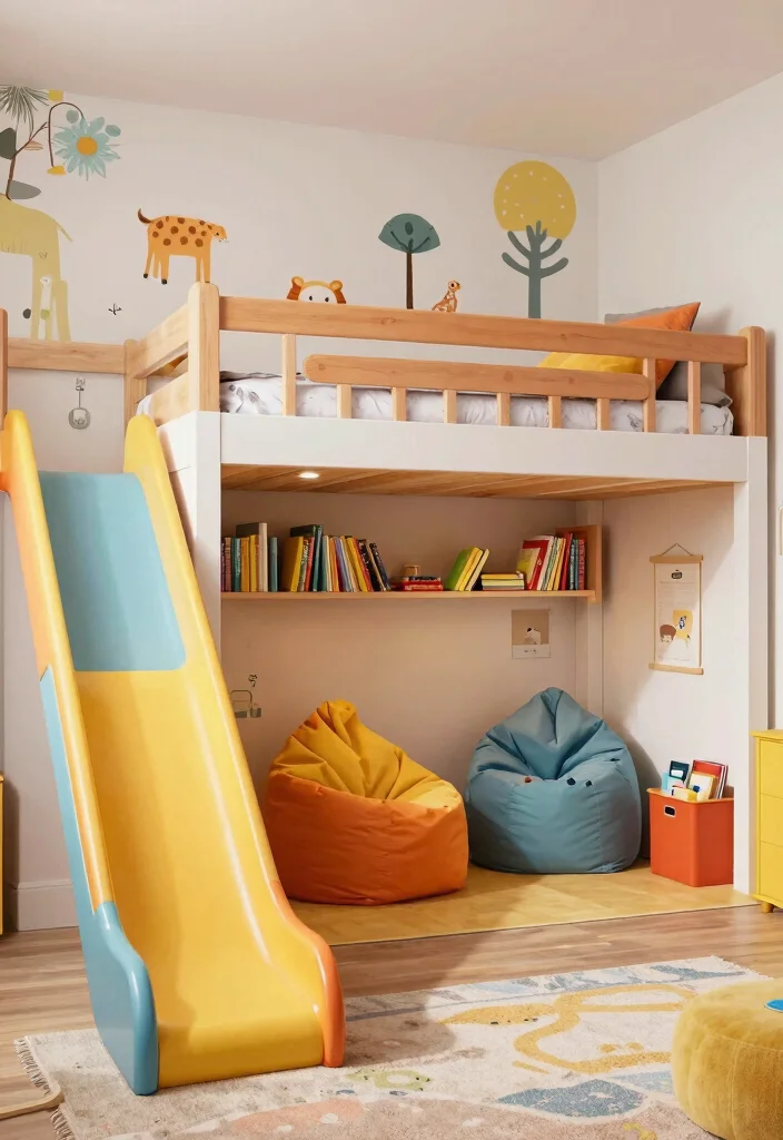 18 Three Kids Bedroom Ideas: Fun Functional Layouts - 3. Lofted Beds with Play Areas 1