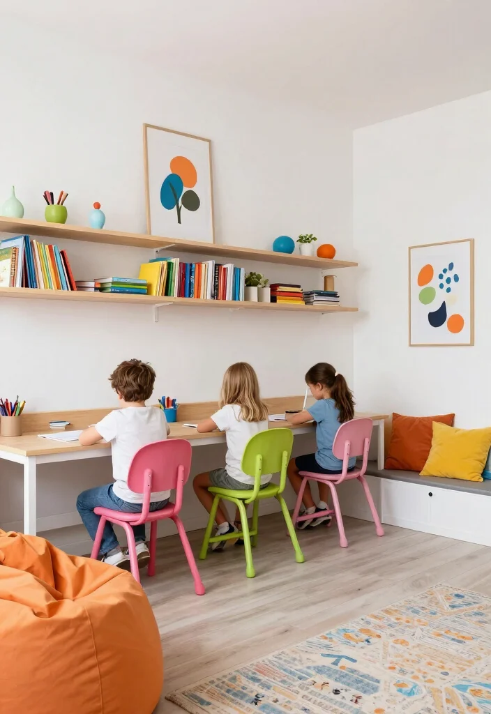 18 Three Kids Bedroom Ideas: Fun Functional Layouts - 6. Shared Study Area 1