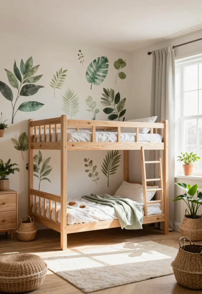 18 Three Kids Bedroom Ideas: Fun Functional Layouts - 9. Nature-Inspired Themes 1