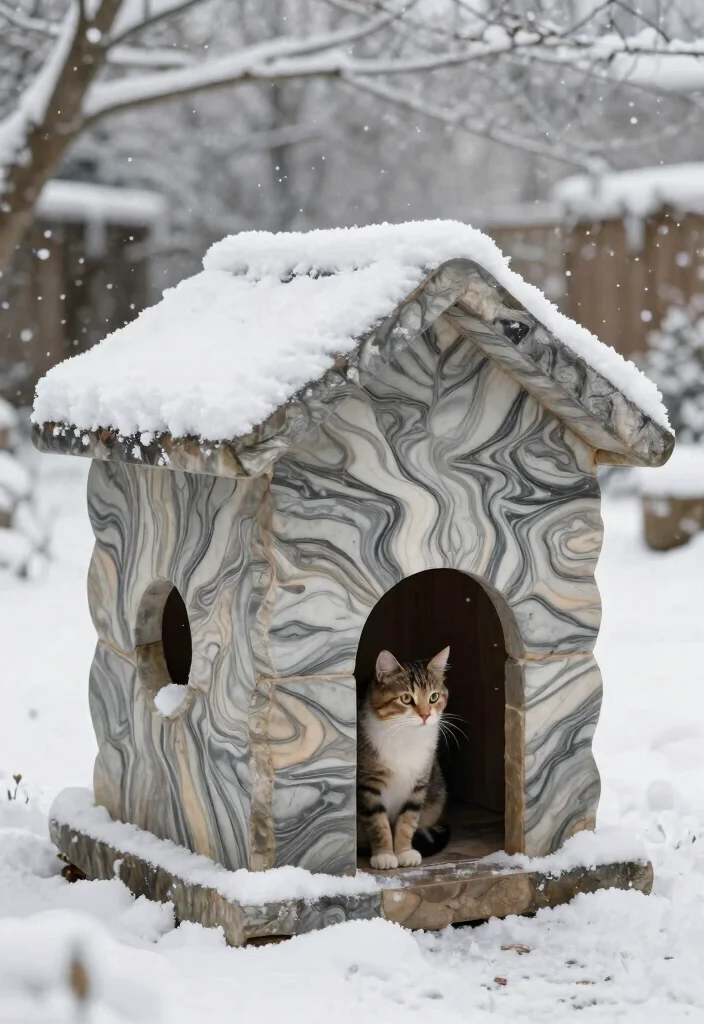 10 Outdoor Cat House Ideas That Stay Warm in Winter Cold - 10. Marbled Stone Cat House 1