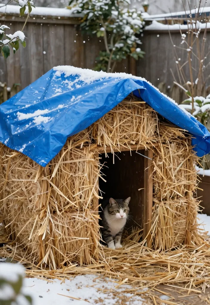 10 Outdoor Cat House Ideas That Stay Warm in Winter Cold - 2. DIY Straw Bale Shelter 1