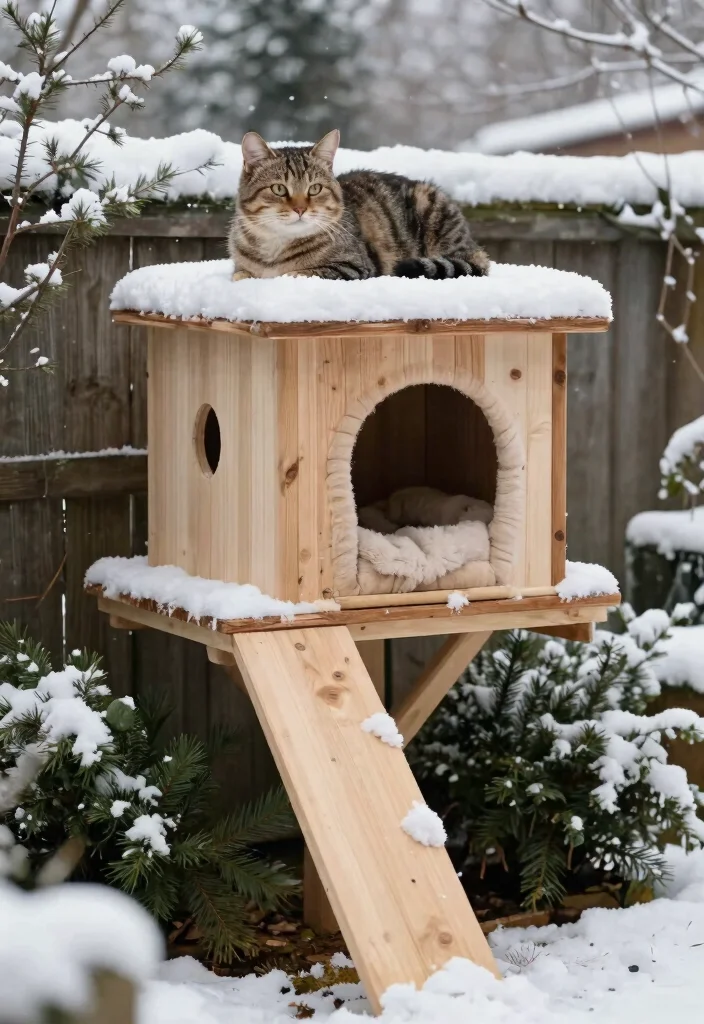 10 Outdoor Cat House Ideas That Stay Warm in Winter Cold - 5. Elevated Cat House with Platform 1