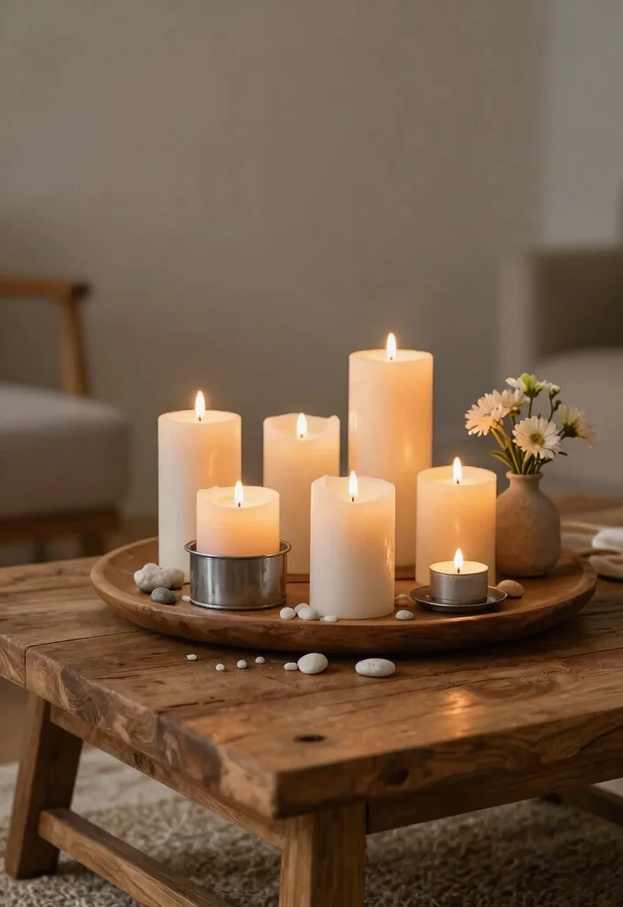 12 Farmhouse Coffee Table Decor Ideas That Don't Look Cluttered - 6. Candles for Ambient Lighting 1