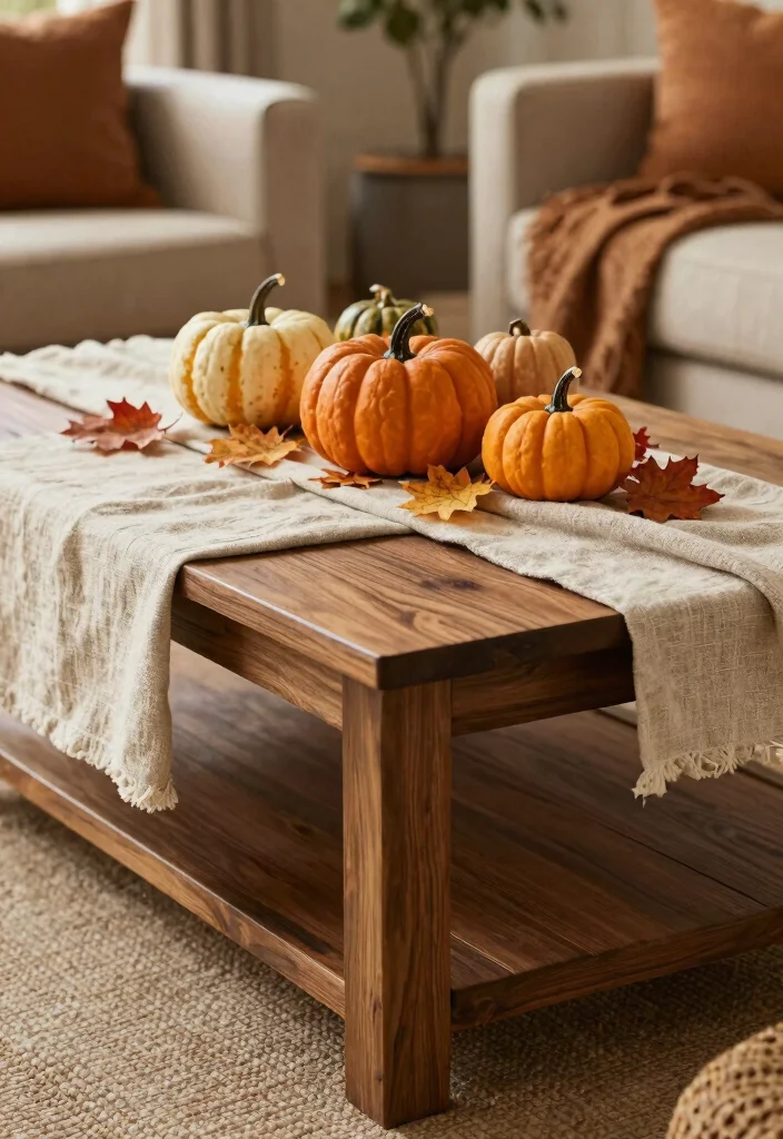 12 Farmhouse Coffee Table Decor Ideas That Don't Look Cluttered - 7. Seasonal Decor Elements 1