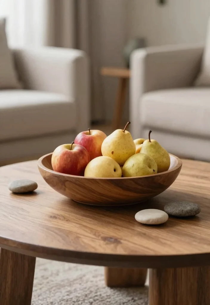 12 Farmhouse Coffee Table Decor Ideas That Don't Look Cluttered - 8. Sleek Decorative Bowls 1