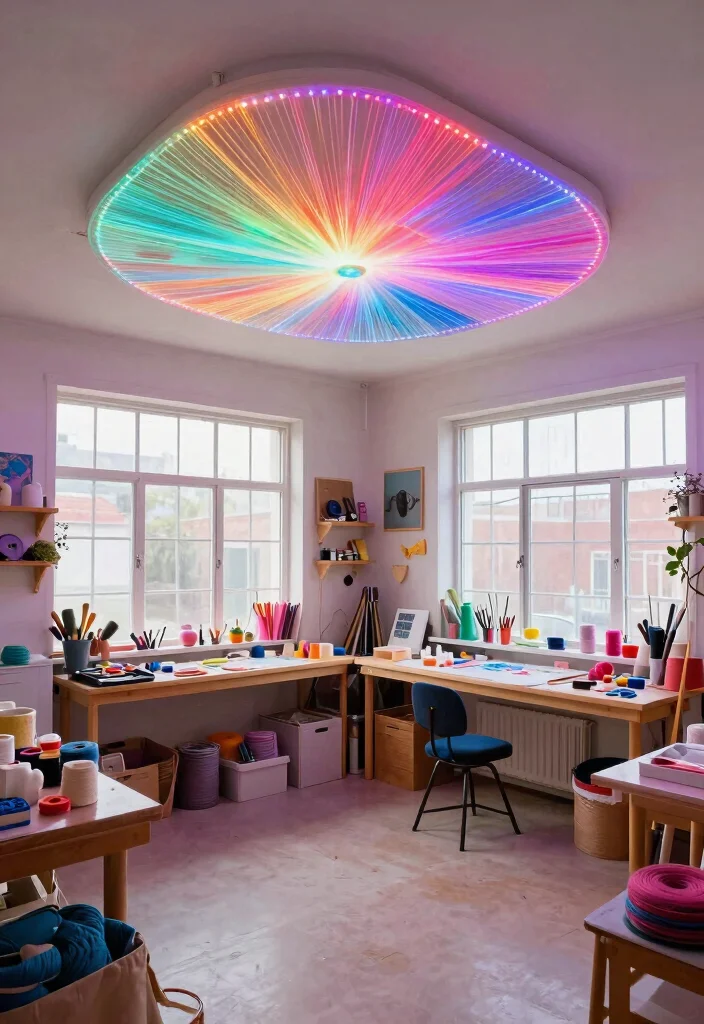 12 Fiber Optic Ceiling Ideas That Don't Need Electrician Fees - 11. Artistic Fiber Optic Ceiling for Craft Rooms 1