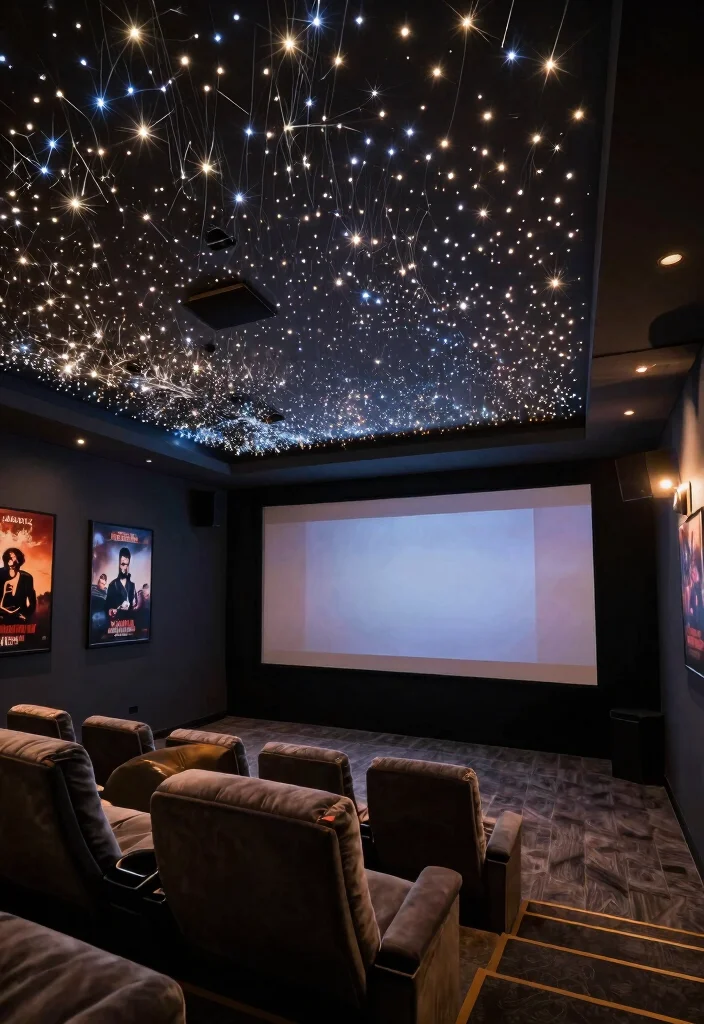 12 Fiber Optic Ceiling Ideas That Don't Need Electrician Fees - 3. Home Theater with a Cinematic Sparkle 1