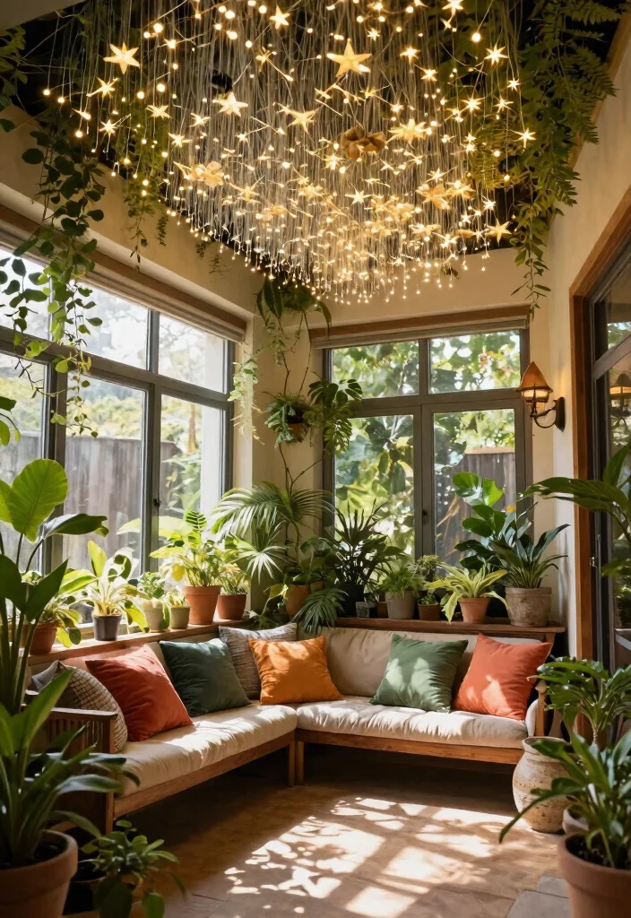 12 Fiber Optic Ceiling Ideas That Don't Need Electrician Fees - 7. Fiber Optic Garden Ceiling in the Sunroom 1