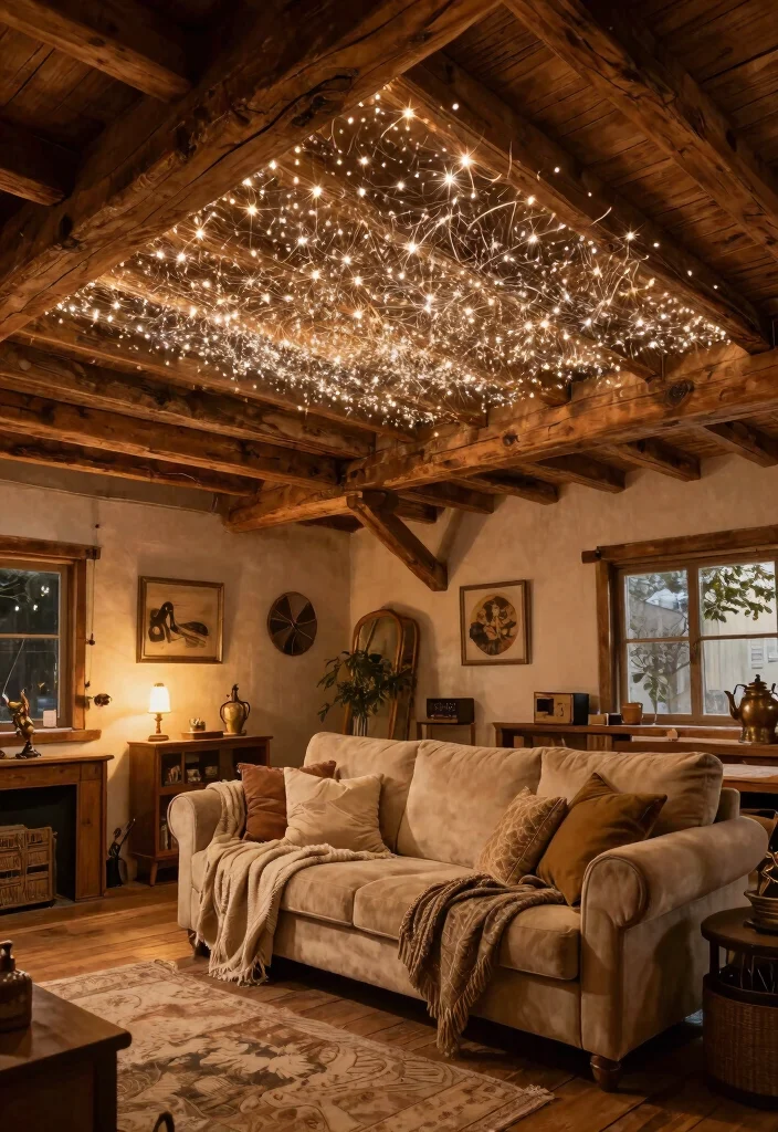 12 Fiber Optic Ceiling Ideas That Don't Need Electrician Fees - 8. Rustic Fiber Optic Ceiling in the Loft 1