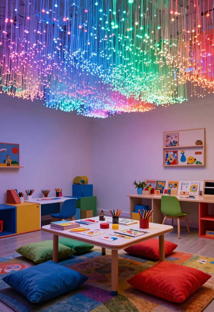 12 Fiber Optic Ceiling Ideas That Don't Need Electrician Fees - 9. Kids’ Learning Space with Colorful Fibers 1