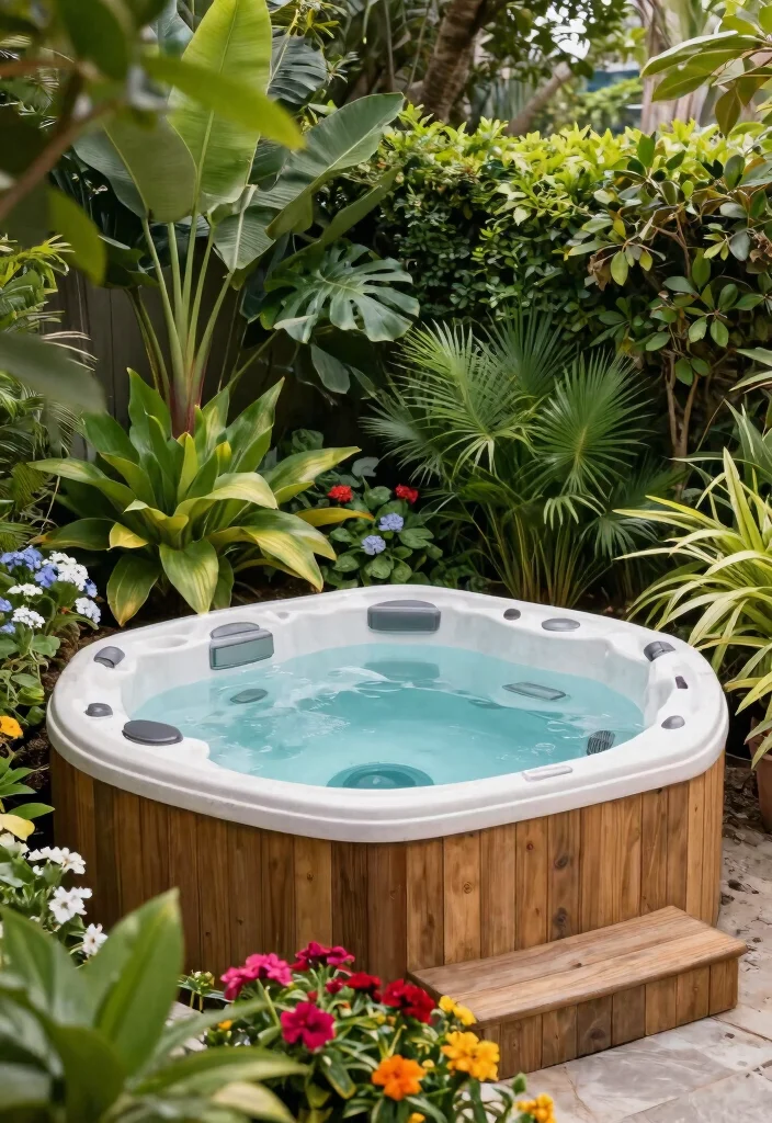 12 Outdoor Sauna and Hot Tub Ideas for Small Backyards - 10. Integrated Hot Tub in a Garden Bed 1
