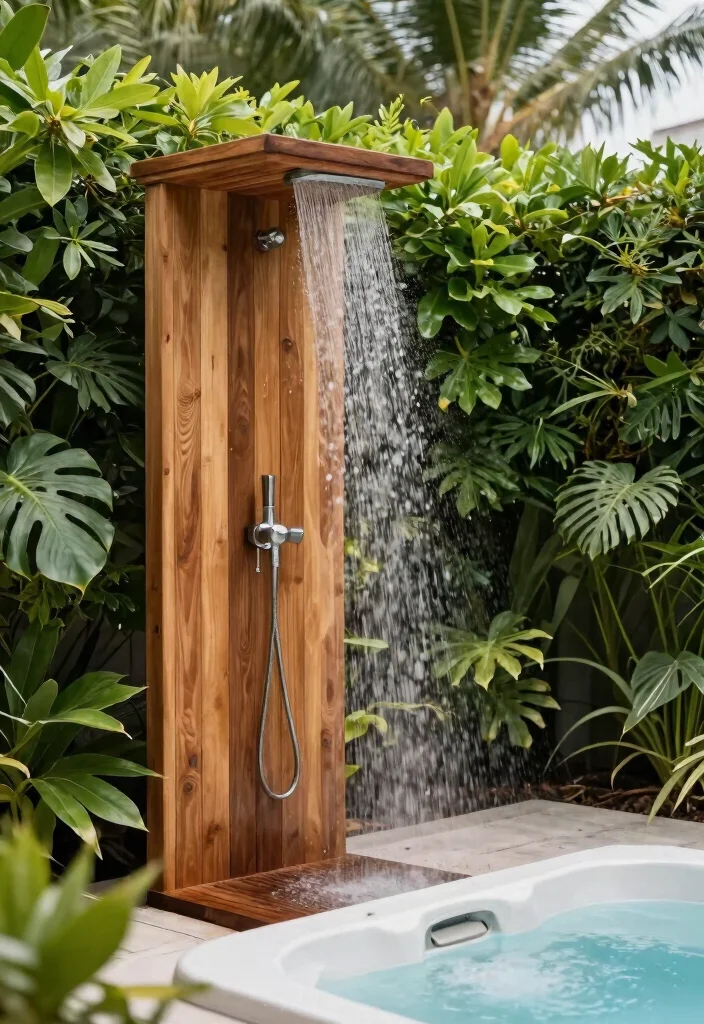 12 Outdoor Sauna and Hot Tub Ideas for Small Backyards - 9. Outdoor Shower Next to the Hot Tub 1