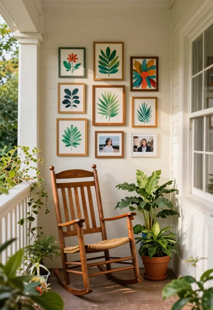 12 Rocking Chair Porch Ideas That Fit Narrow or Shallow Porches - 12. Personal Touches with Artwork 1