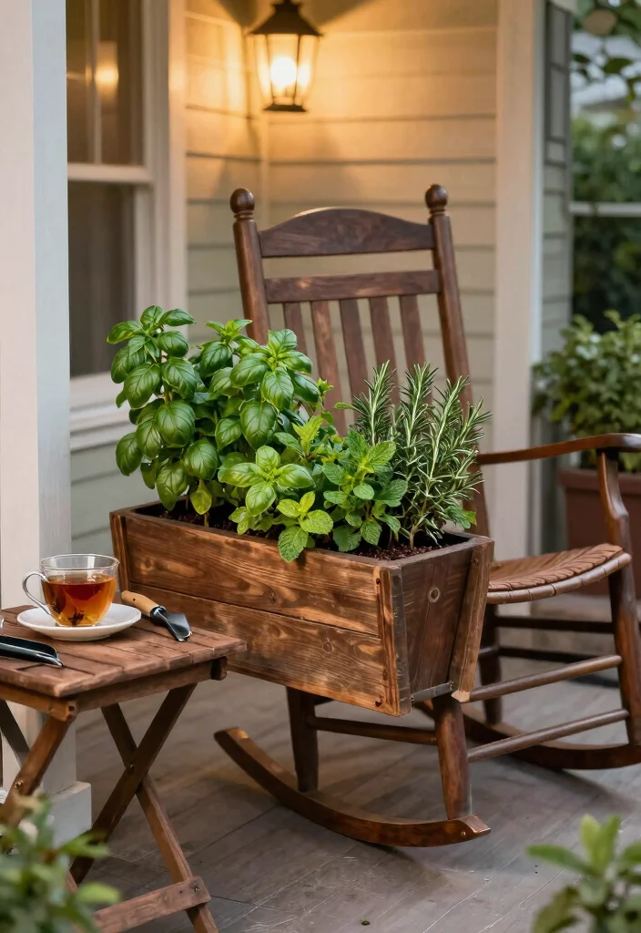 12 Rocking Chair Porch Ideas That Fit Narrow or Shallow Porches - 5. Herb Planters Underfoot 1