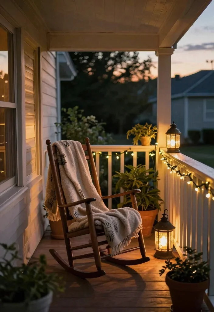 12 Rocking Chair Porch Ideas That Fit Narrow or Shallow Porches - 6. Cozy Lighting for Evening Relaxation 1