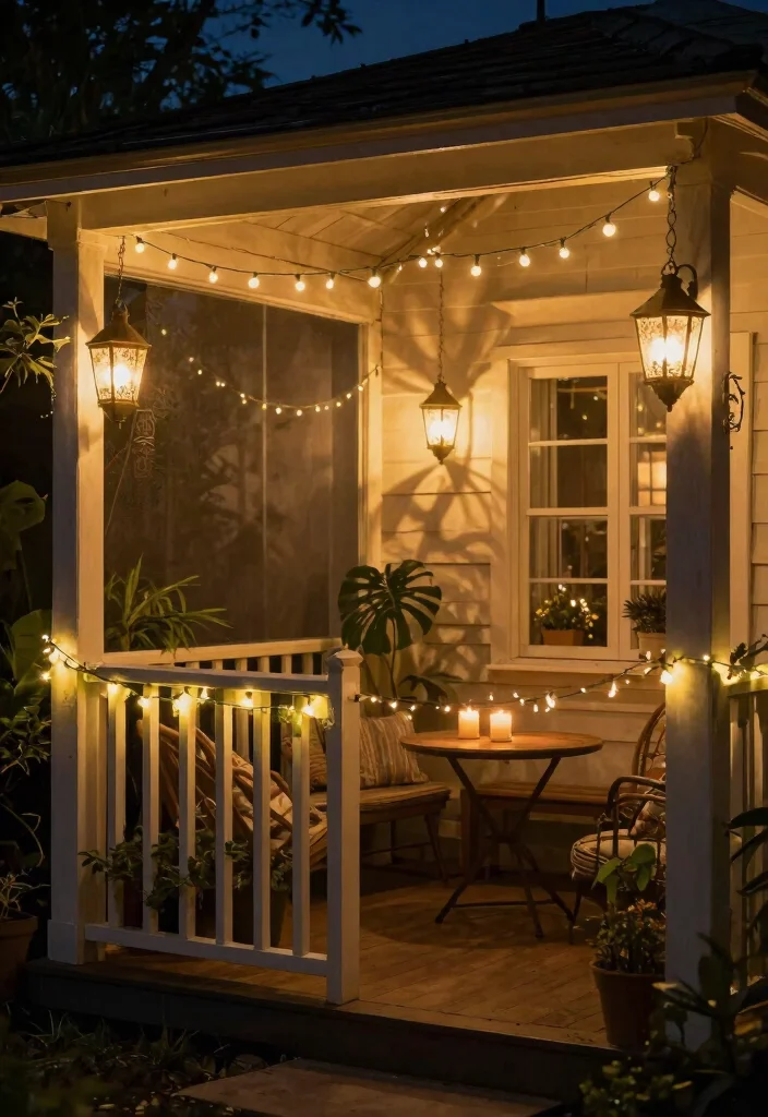 12 Small Screened In Porch Ideas That Maximize Tight Spaces - 12. Cozy Lighting 1