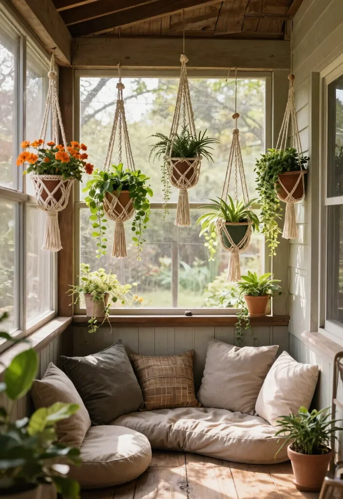 12 Small Screened In Porch Ideas That Maximize Tight Spaces - 2. Hanging Planters 1