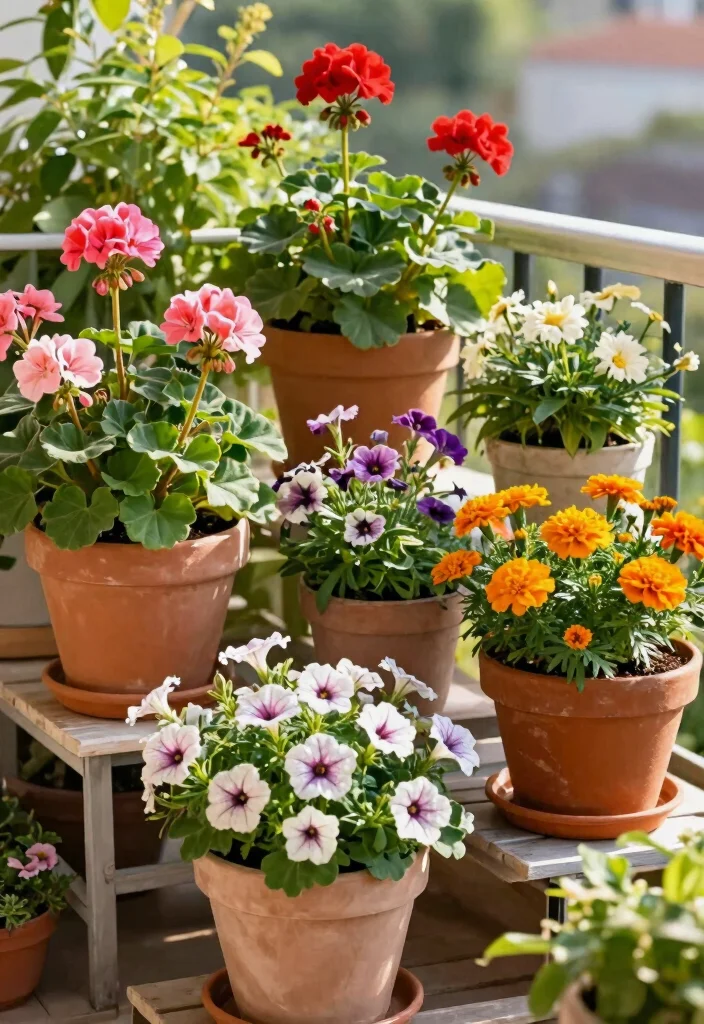 12 Tiny Balcony Garden Concepts That Grow More Than Herbs - 3. Container Flower Paradise 1