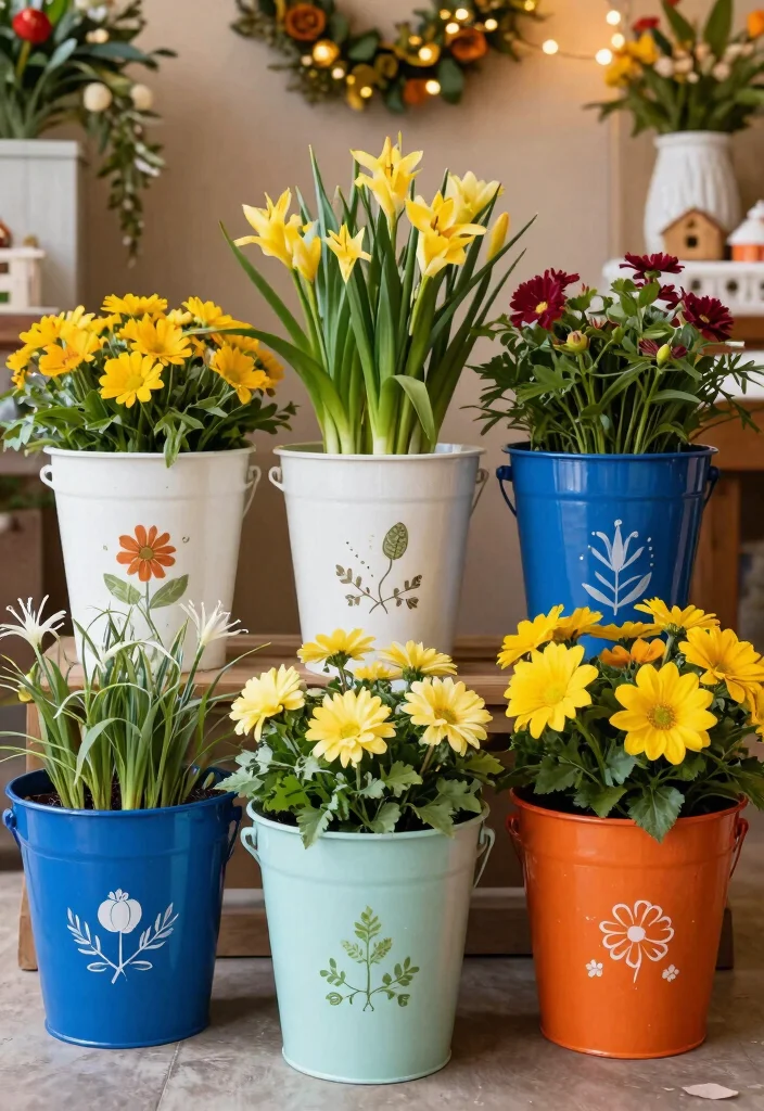 14 Bucket Gardening 5 Gallon Ideas That Drain Well and Grow Big Plants - 14. Seasonal Decor Buckets 1