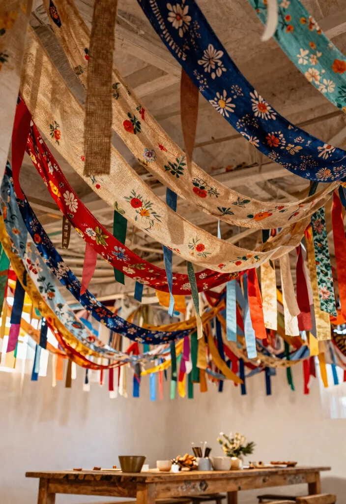 14 Eco-Friendly Streamers Decorations Ceiling Ideas for Sustainable Parties - 3. Fabric Streamers 1