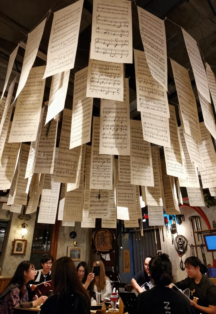 14 Eco-Friendly Streamers Decorations Ceiling Ideas for Sustainable Parties - 7. Upcycled Music Sheet Streamers 1