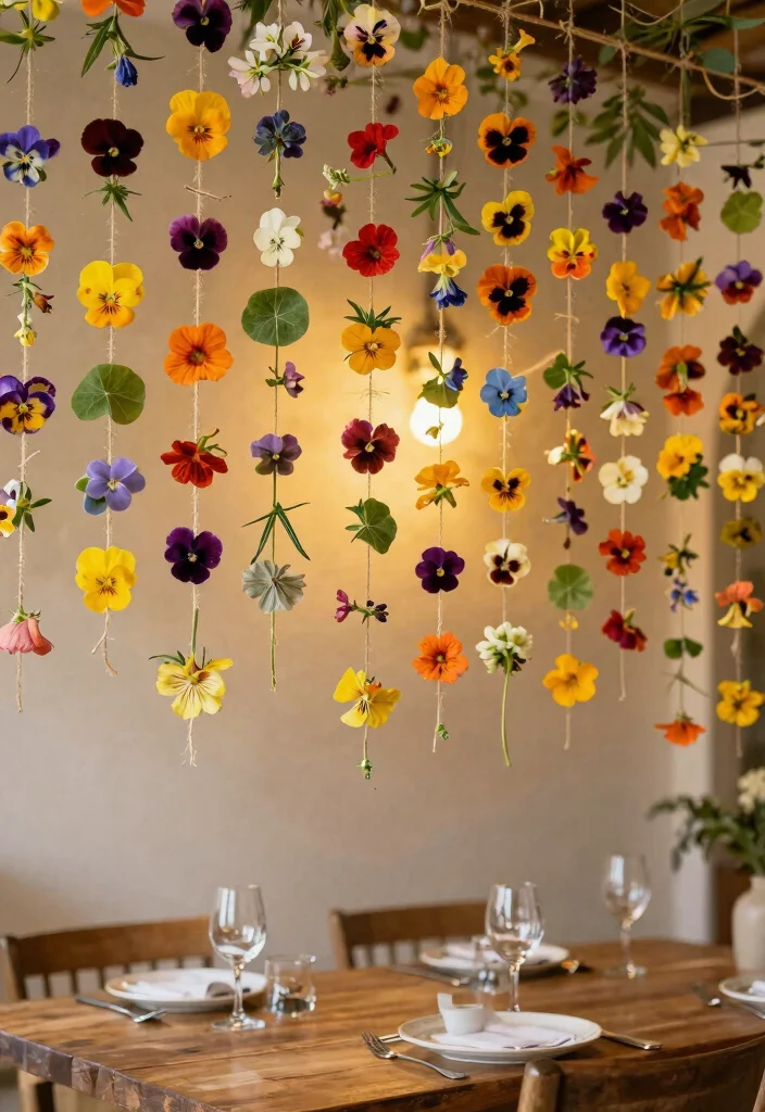 14 Eco-Friendly Streamers Decorations Ceiling Ideas for Sustainable Parties - 9. Edible Flower Streamers 1