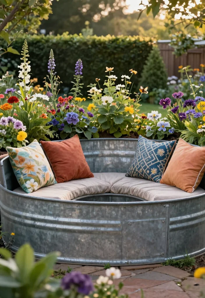 14 Galvanized Raised Garden Beds for Small Yards and Tight Budgets - 12. Galvanized Raised Bed with Built-in Seating 1
