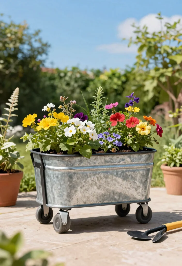 14 Galvanized Raised Garden Beds for Small Yards and Tight Budgets - 6. Galvanized Planters on Wheels 1