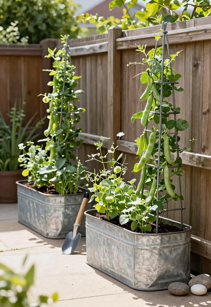 14 Galvanized Raised Garden Beds for Small Yards and Tight Budgets - 9. Stylish Galvanized Planters with Trellises 1