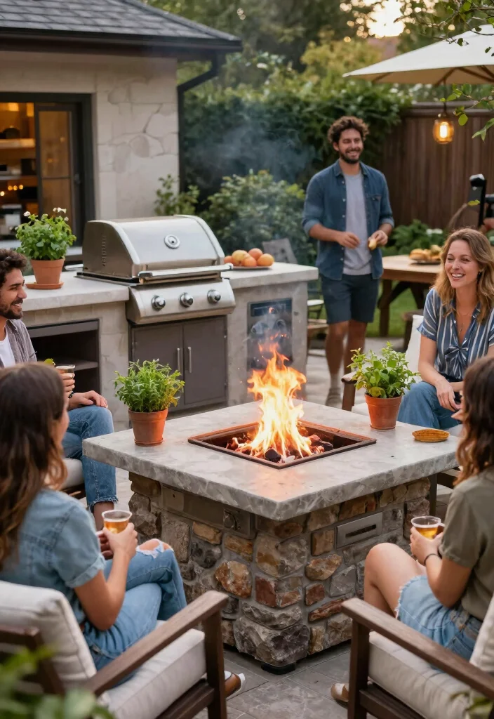 14 Gas Fire Pit Ideas That Start Fast Without Lighter Fluid - 13. Fire Pit with Grill Feature 1