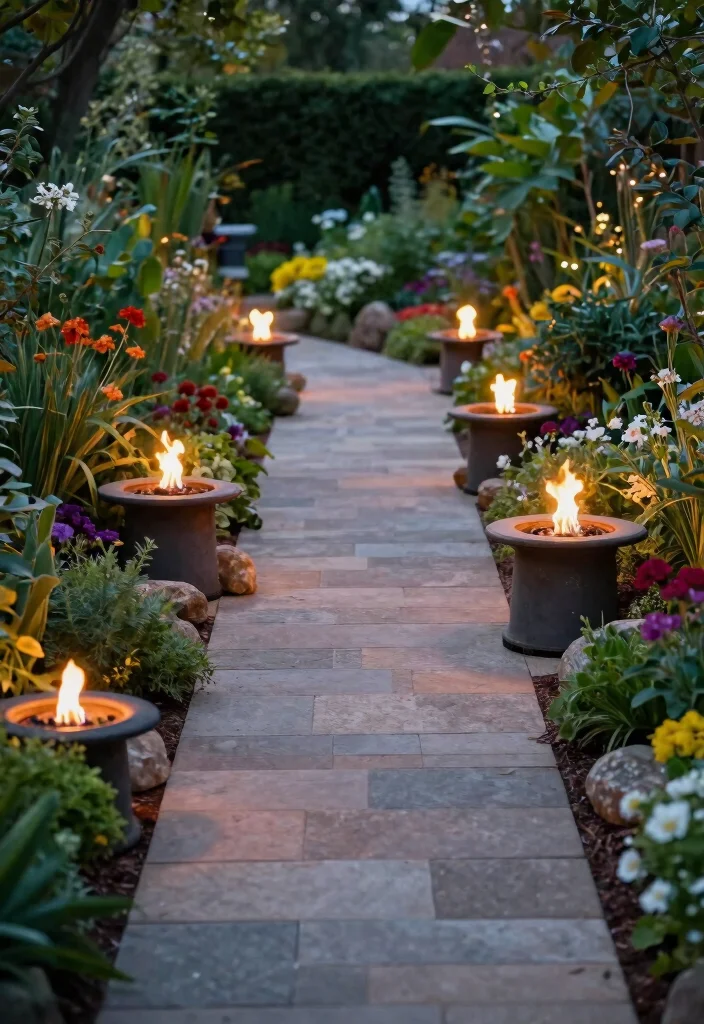 14 Gas Fire Pit Ideas That Start Fast Without Lighter Fluid - 6. Garden Pathway Fire 1