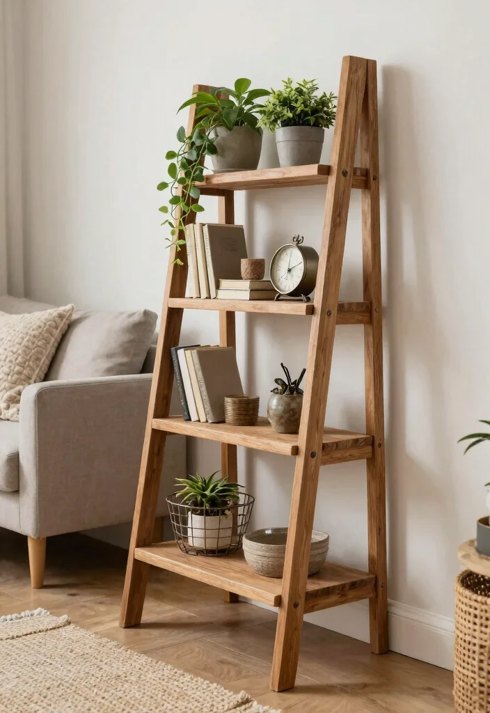 14 Hobby Lobby Farmhouse Decor Living Room Finds Under $50 - 1. Wooden Ladder Shelf 1