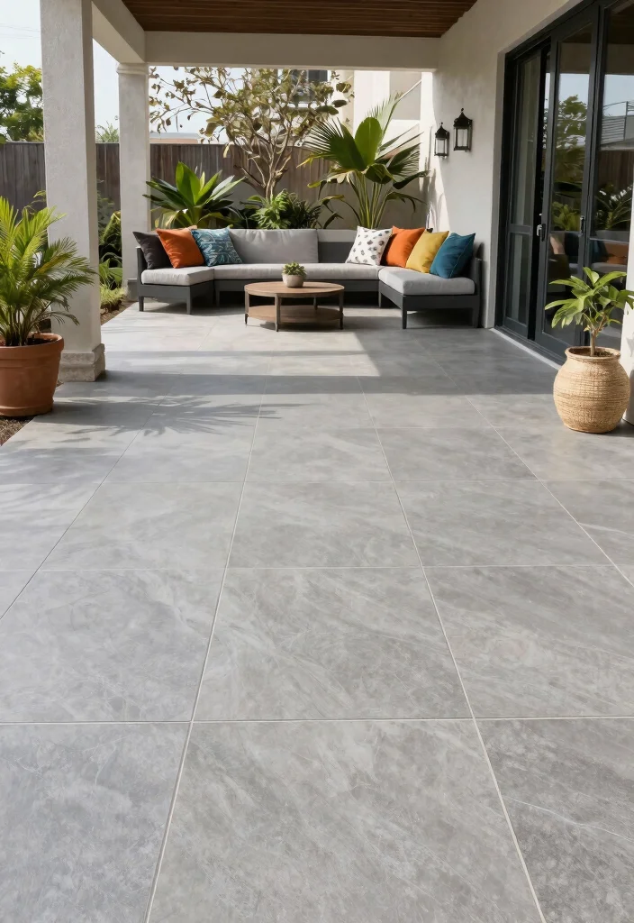 14 Outdoor Porch Tile Ideas That Handle Rain and Stay Slip-Free - 13. Large Format Tiles 1