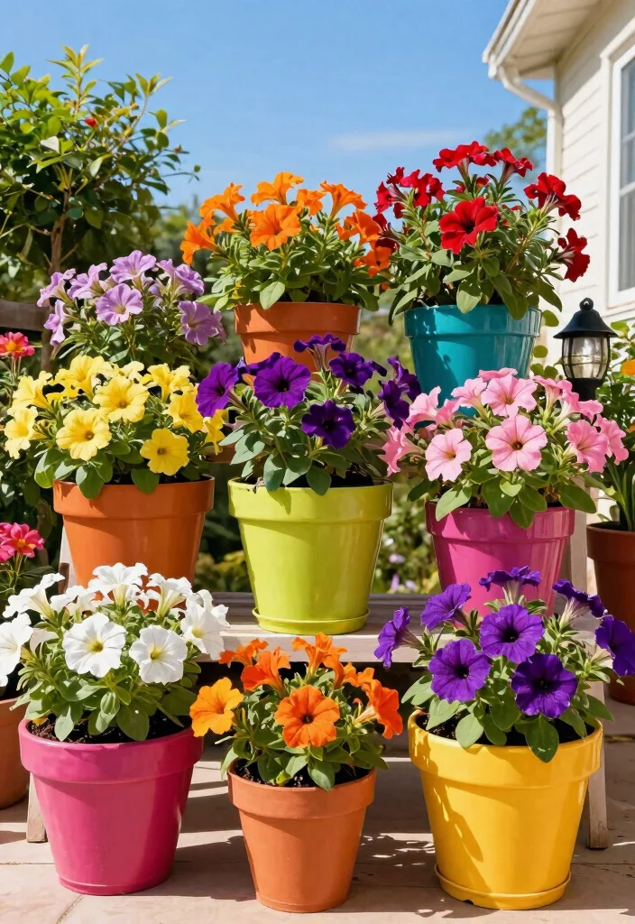 14 Patio Planter Ideas That Thrive in Full Sun Without Daily Watering - 10. Brightly Colored Pots 1