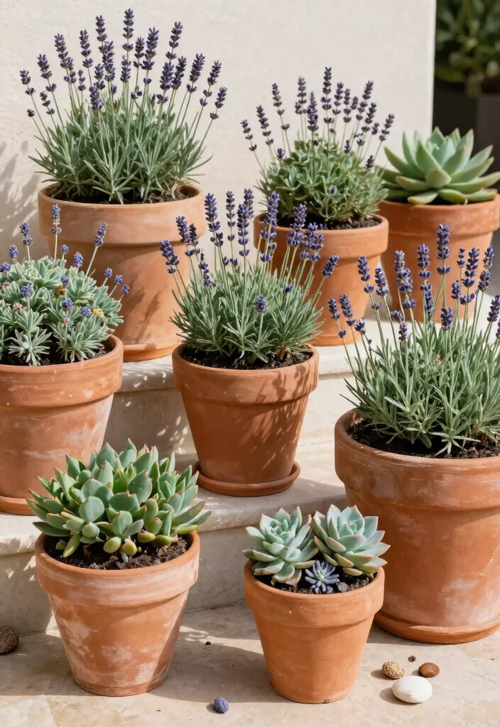 14 Patio Planter Ideas That Thrive in Full Sun Without Daily Watering - 12. Simple Terracotta Pots 1