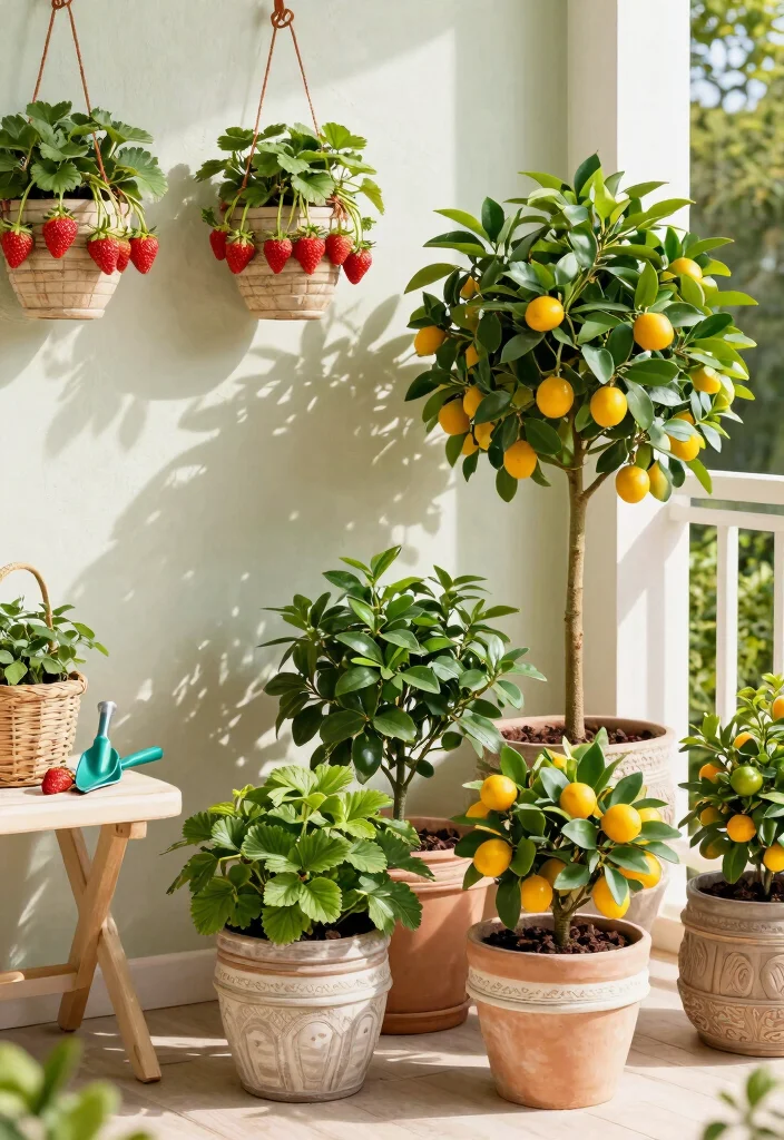 14 Patio Planter Ideas That Thrive in Full Sun Without Daily Watering - 14. Edible Landscaping with Fruit Baskets 1